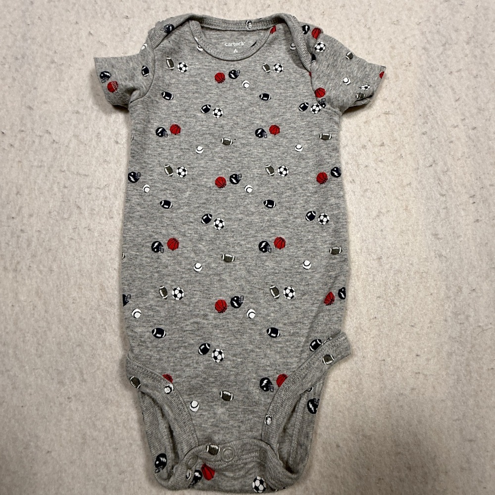 Carters Baby Boys 6 Months Gray Sports Print Short Sleeve Bodysuit Football